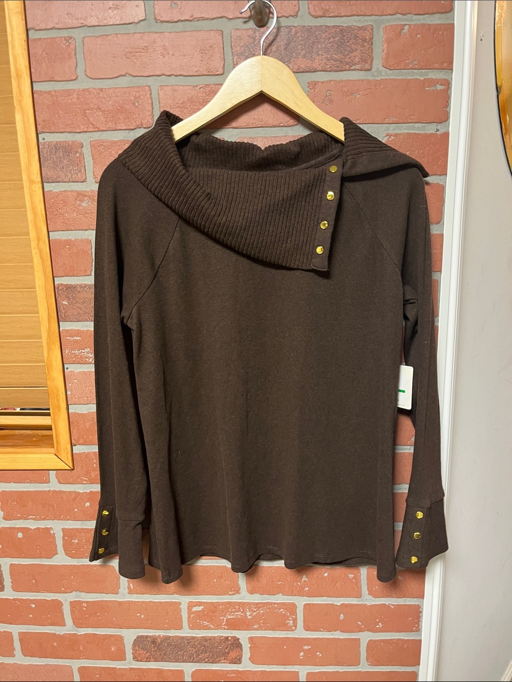 Rafaella Chocolate Brown Asymmetric Button Cowl Sweater - Picture 1 of 5